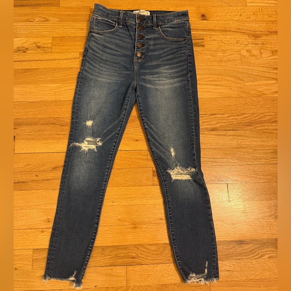 Abercrombie & Fitch High Rise Distressed Blue Jeans